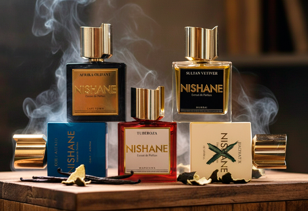 Collection of Nishane men’s perfumes with smoke and spices