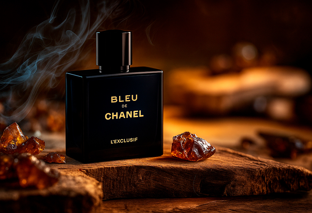 Bleu de Chanel L’Exclusif bottle with amber